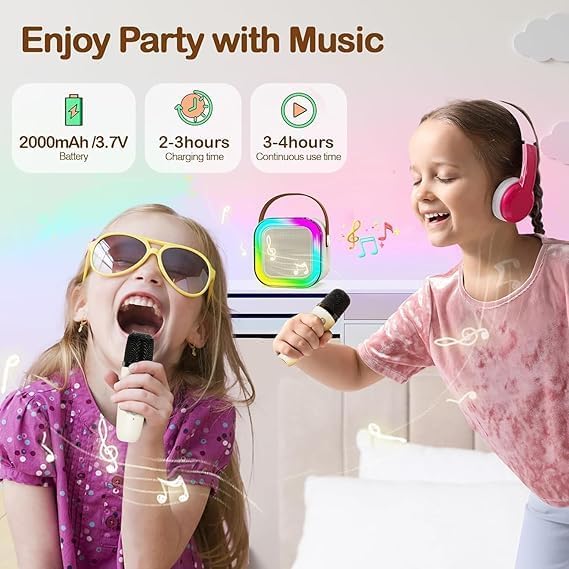Portable Wireless Karaoke Machine with 6 Voice Effects, Hi-Fi Bluetooth Speaker with LED Lights