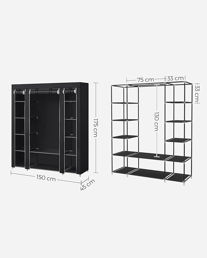 3 Folding Wardrobe, Fabric Closet, comes with jointed metal rods color vary