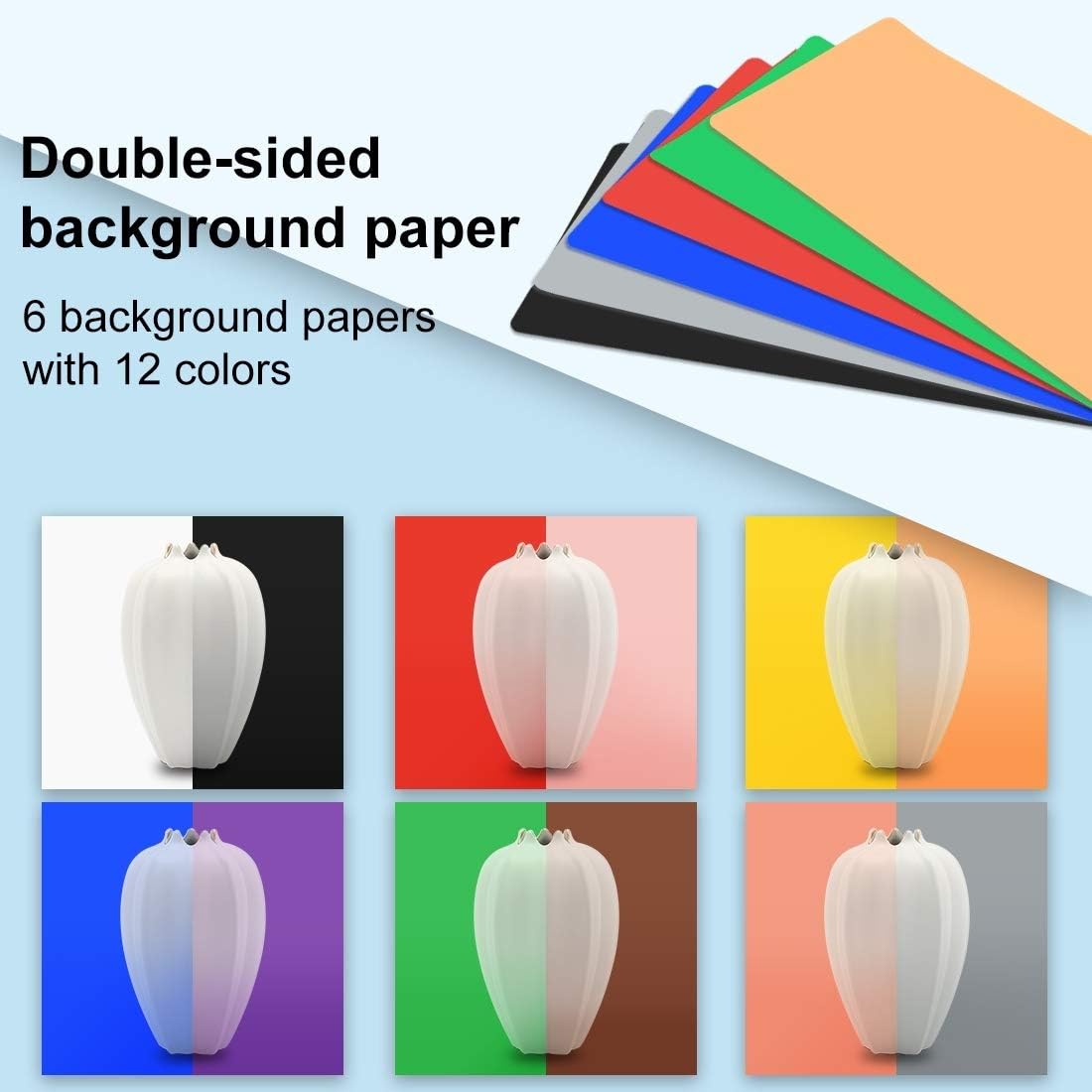 PULUZ Mini Photo Light Box Photography, 25cm/9.8inch Portable Photo Studio Lightbox Folding Dimmable 3 Color Temperature 96pcs LED Light with 6 Dual-Side Color Backdrops