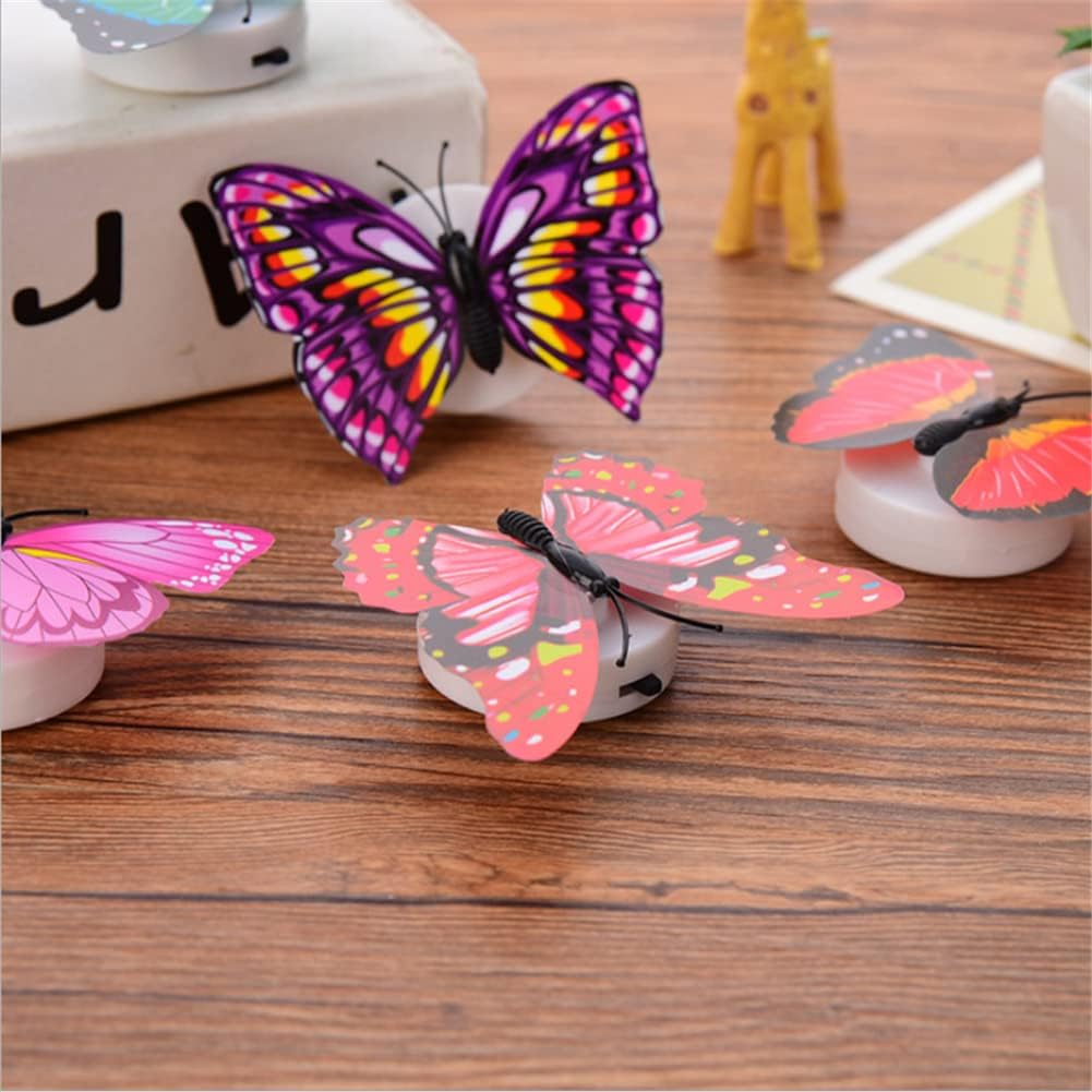 LED Butterflies Night Light Sticker Toy set of 6pcs , DIY for Decoration Girls Bedroom, 3D Colorful Remo