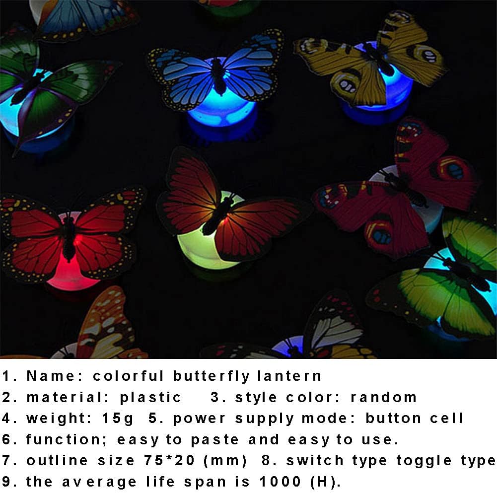 LED Butterflies Night Light Sticker Toy set of 6pcs , DIY for Decoration Girls Bedroom, 3D Colorful Remo