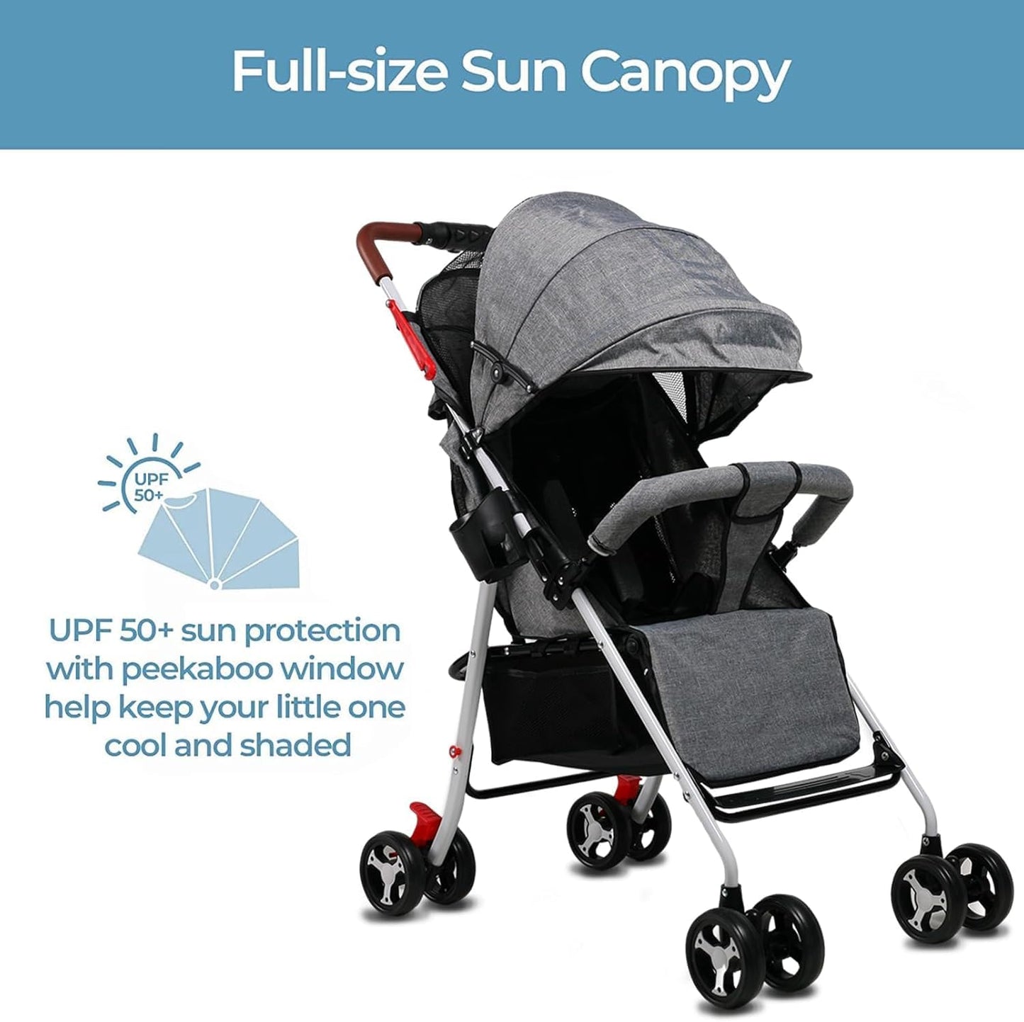 Baby Stroller for Toddler, Foldable Aluminum Alloy Pushchair with Adjustable Backrest