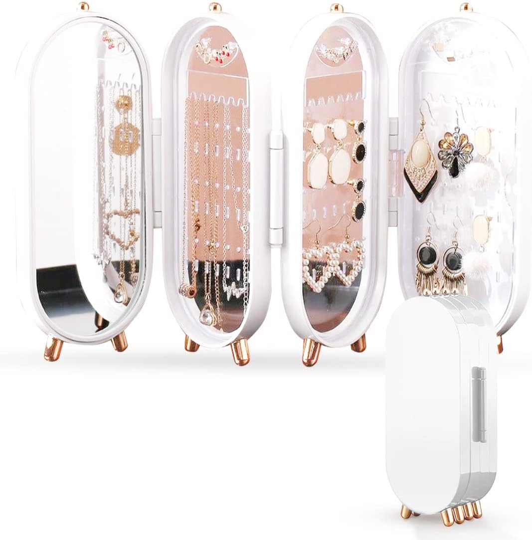 3‑Fold Foldable Jewellery Travel Box with Mirror || Compact Organizer for Earrings