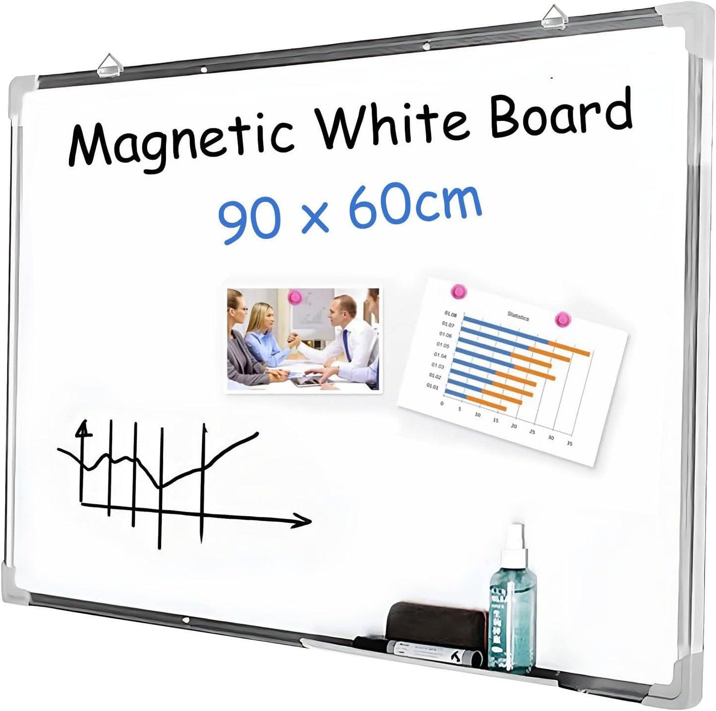 Double Sided Magnetic moveable whiteboard ,comes with free magnetic Erasable markers (3pcs) & 1 duster eraser