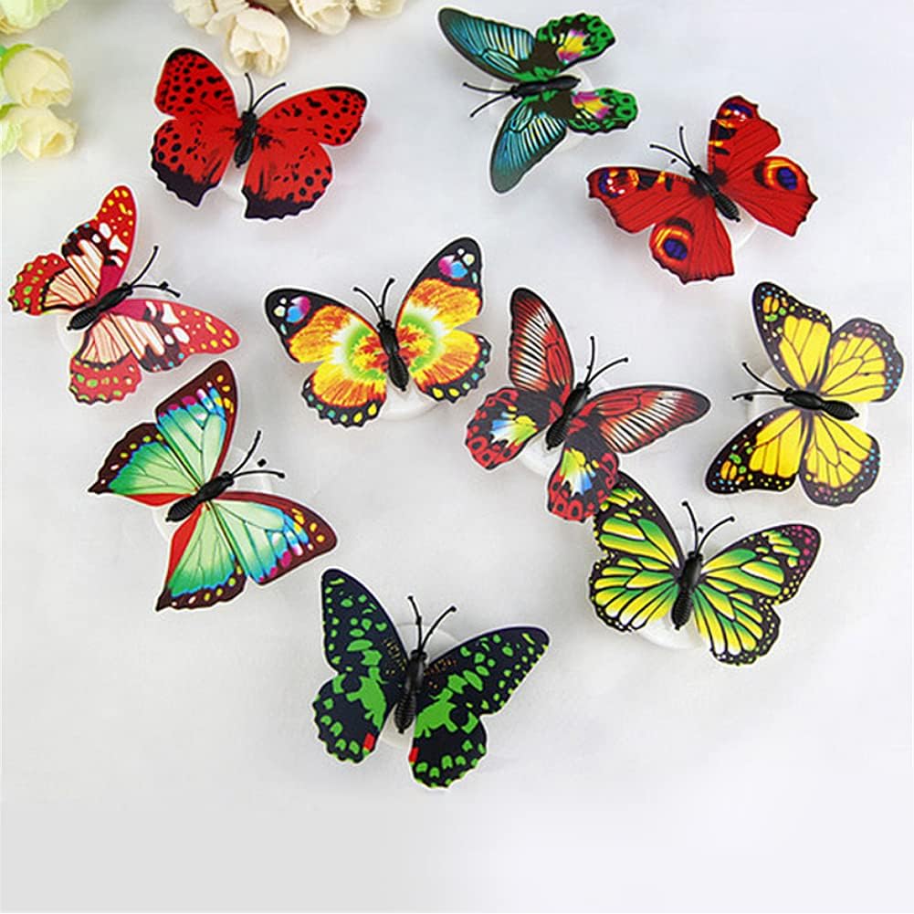 LED Butterflies Night Light Sticker Toy set of 6pcs , DIY for Decoration Girls Bedroom, 3D Colorful Remo