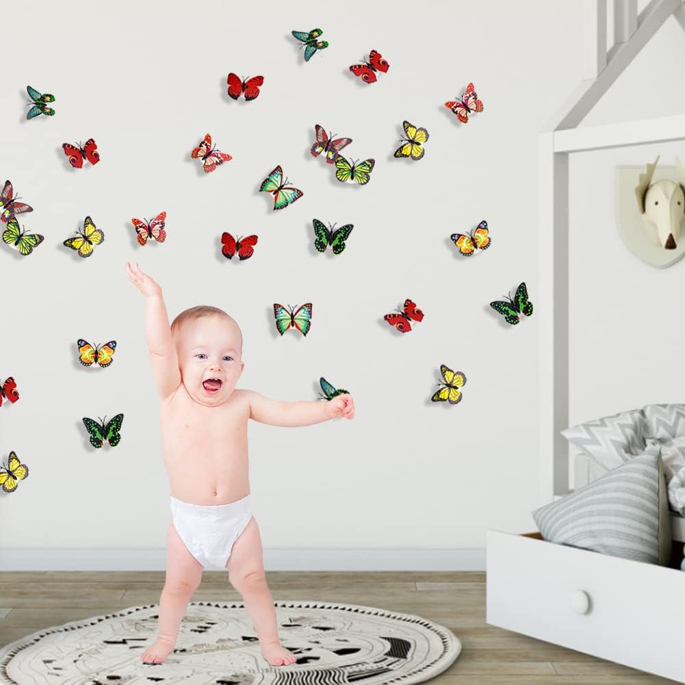 LED Butterflies Night Light Sticker Toy set of 6pcs , DIY for Decoration Girls Bedroom, 3D Colorful Remo