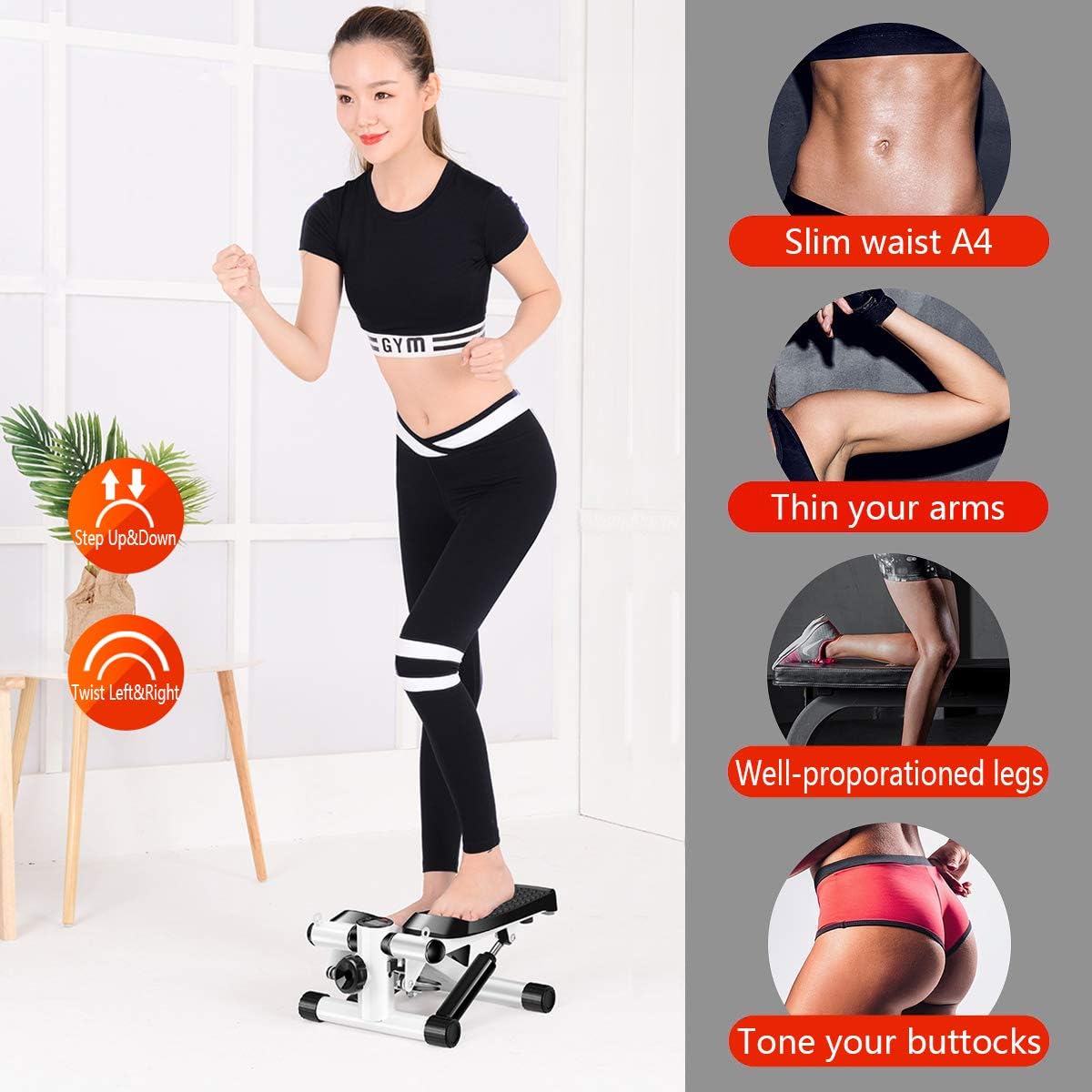 Sunny Health & Fitness Mini Stepper for Exercise Low-Impact Stair Step Cardio Equipment with Resistance Bands, Digital Monitor