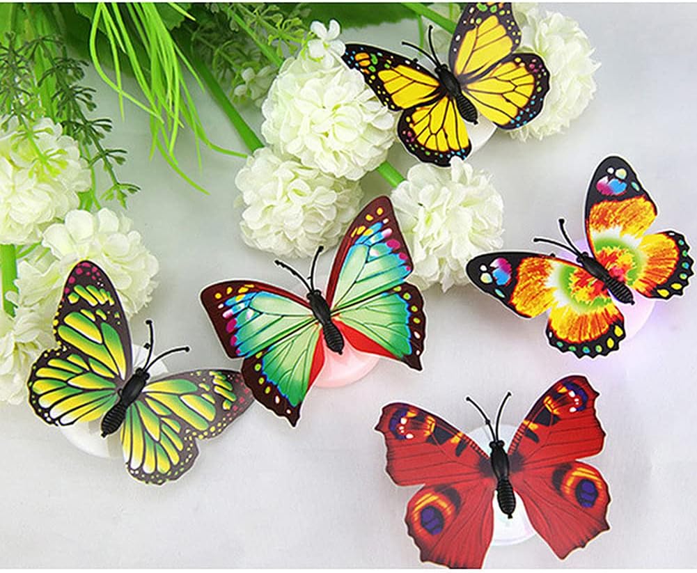 LED Butterflies Night Light Sticker Toy set of 6pcs , DIY for Decoration Girls Bedroom, 3D Colorful Remo