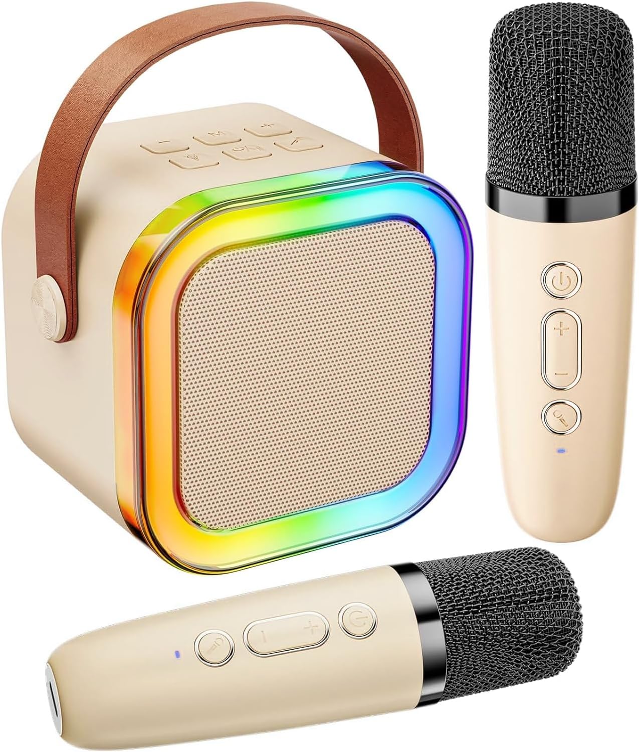 Portable Wireless Karaoke Machine with 6 Voice Effects, Hi-Fi Bluetooth Speaker with LED Lights