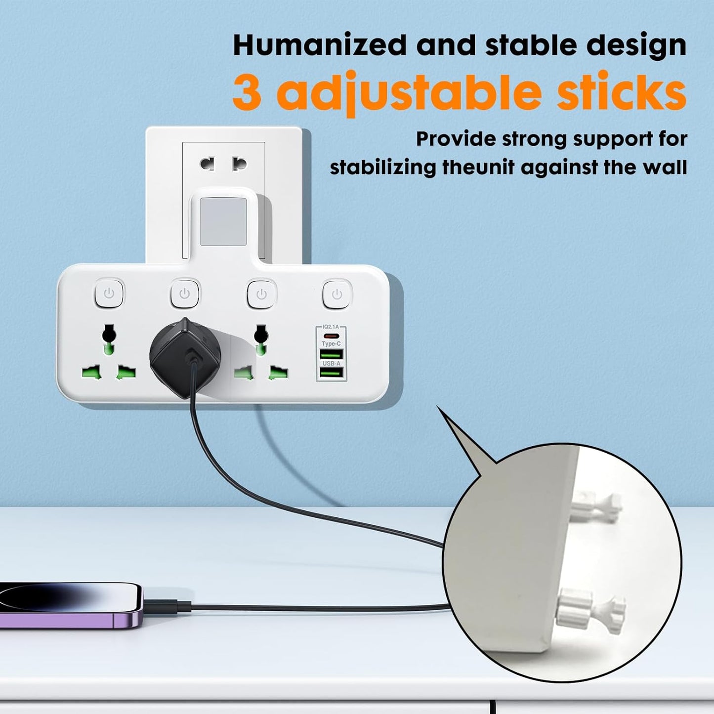 Power Strip Surge Protector Multi Plug Adapter USB Extension Socket Wall Charger