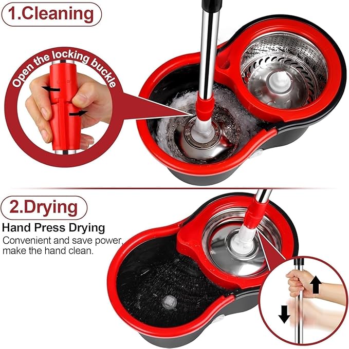 Rotating Spin floor Mop and Bucket with Wringer Kit,360°