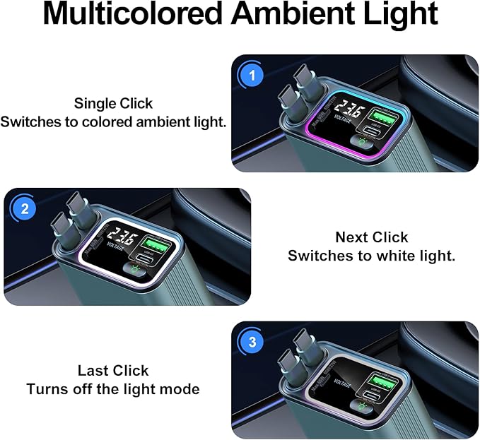 Retractable Car Charger with Built-in 2 65W Type-C Cable
