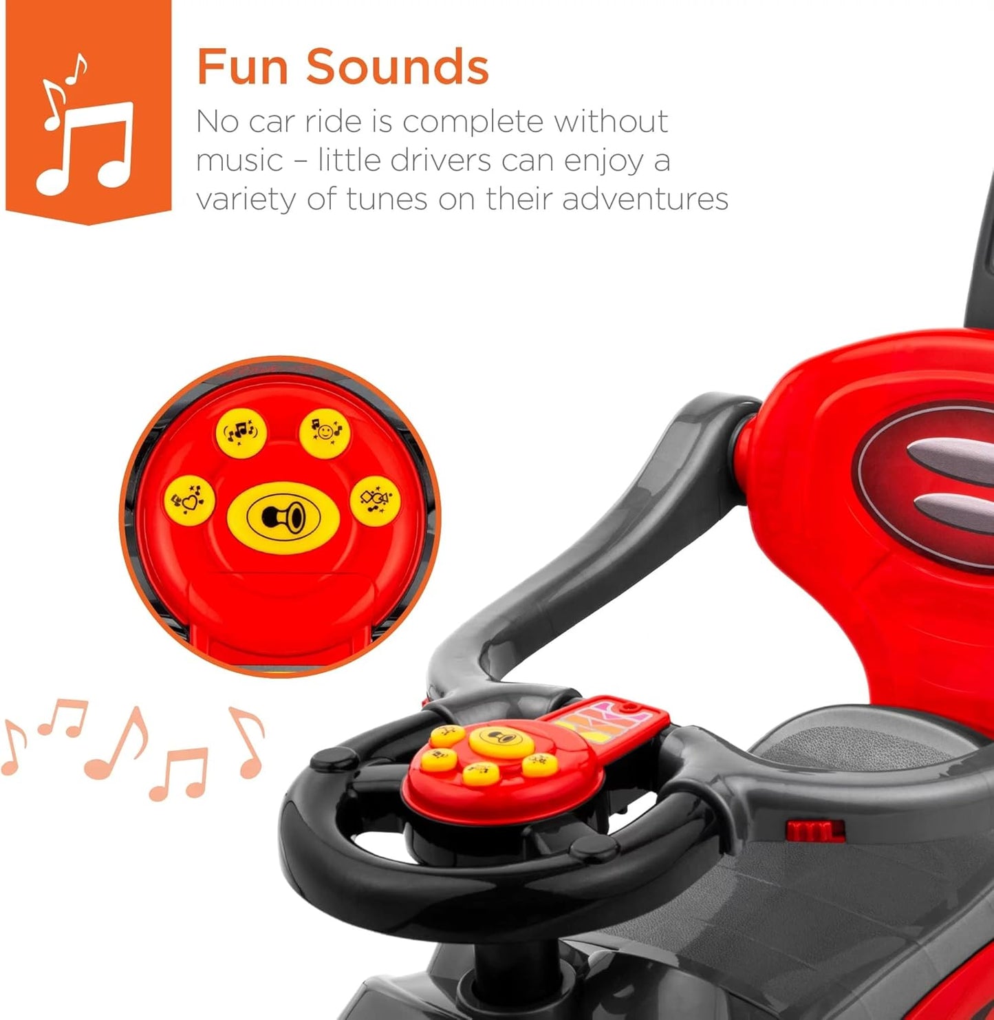 3-in-1 Kids Push and Pedal Toddler Ride Remote , Rechargeable On Push Car Stroller with Push Handle