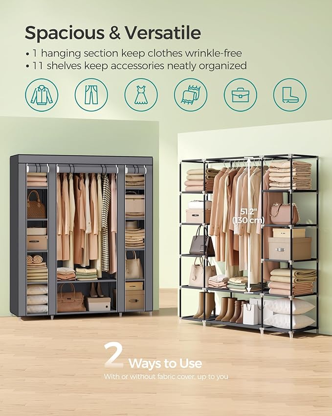 3 Folding Wardrobe, Fabric Closet, comes with jointed metal rods color vary