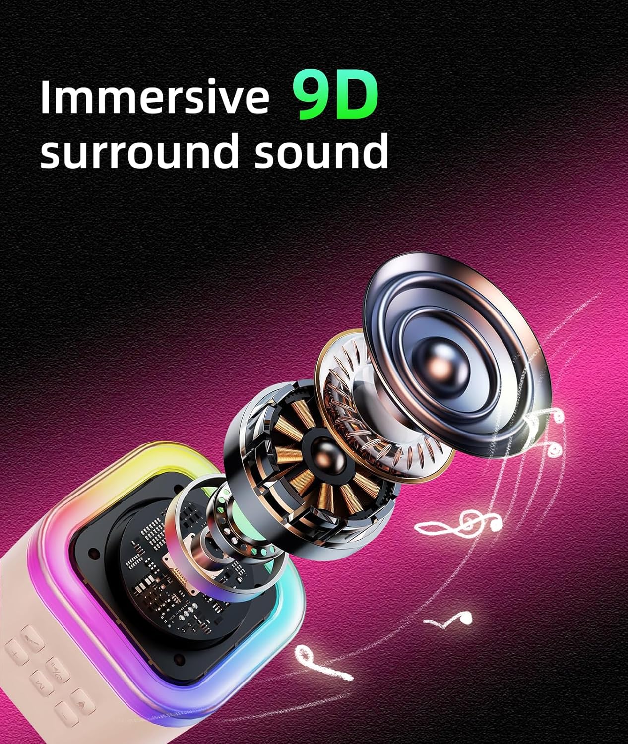 Portable Wireless Karaoke Machine with 6 Voice Effects, Hi-Fi Bluetooth Speaker with LED Lights