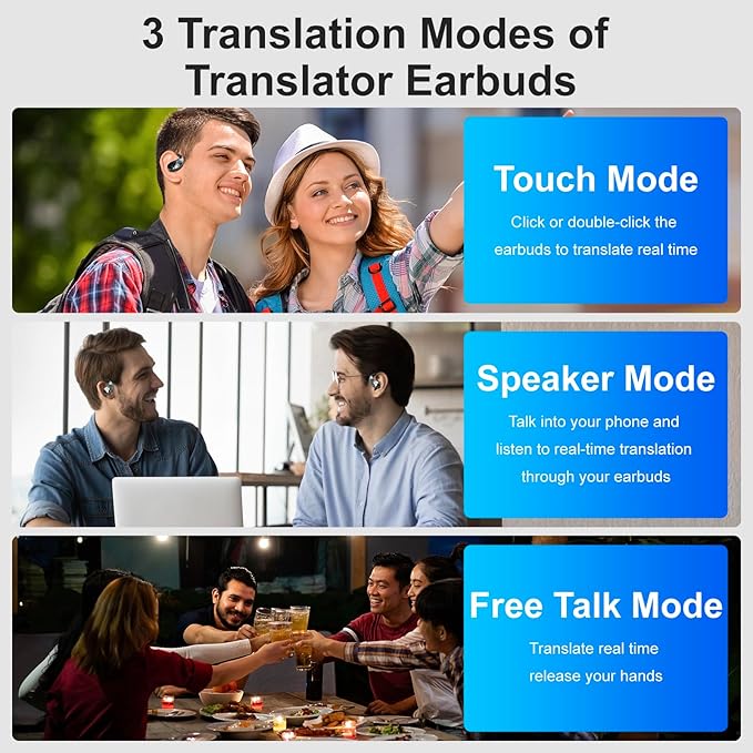 Language Translator Earbuds, 3 in 1 Translation Earbuds over 100 Languages & Accents&10 Offline Packs, Two Way Translation Device for Travel and Business Meetings