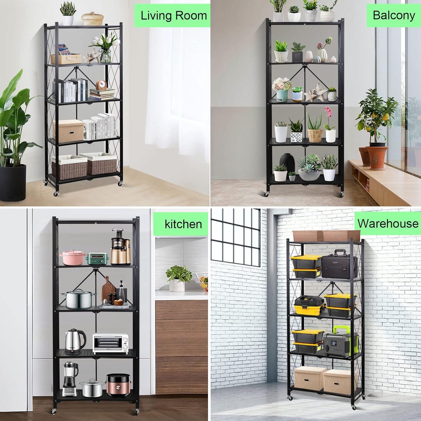 Foldable Storage Shelves 5 Tier, Storage Racks Kitchen Cabinet, Shelf Storage Multipurpose