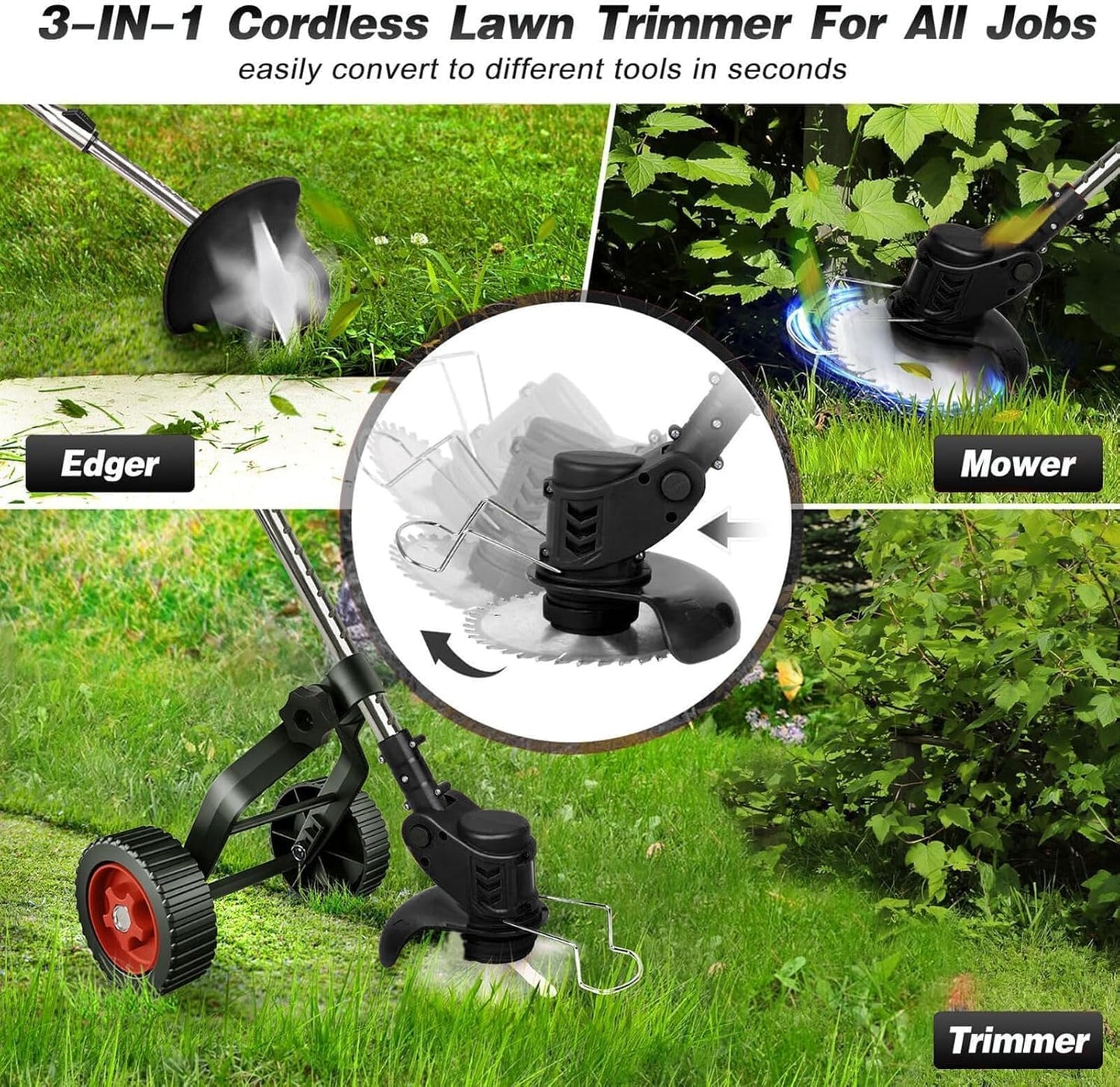 Cordless Adjustable Weed Eaters 3 in 1 Electric String Trimmer Lawn