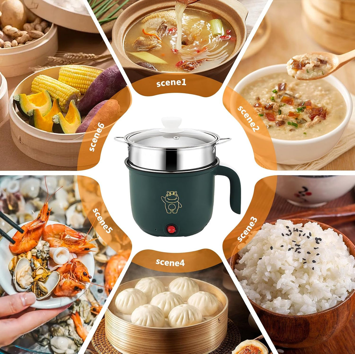 Electric Hot Pot with Steamer, 2L Electric Hot Pot, Mini Portable Non Stick