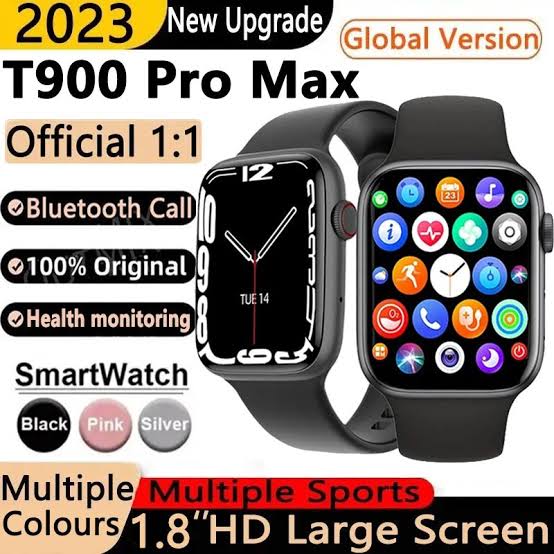 T900 pro max smartwatch black supports Bluetooth calls , message notifications