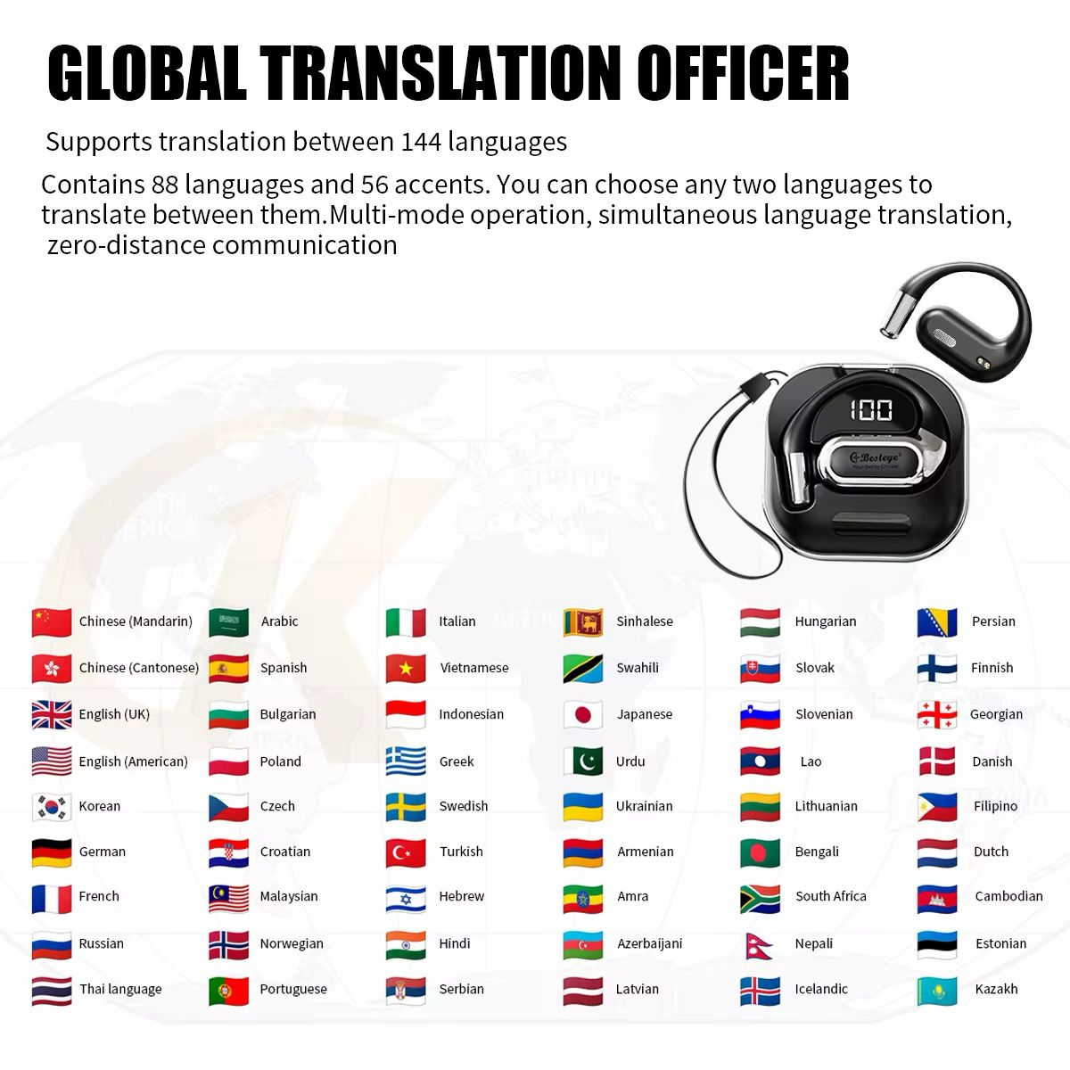 Language Translator Earbuds, 3 in 1 Translation Earbuds over 100 Languages & Accents&10 Offline Packs, Two Way Translation Device for Travel and Business Meetings