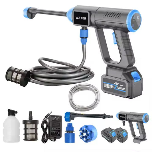 48V High Pressure Water Sprayer 2 Batteries - Car Washing Machine, 5M Range, Cordless Portable Electric High Pressure Washer Gun