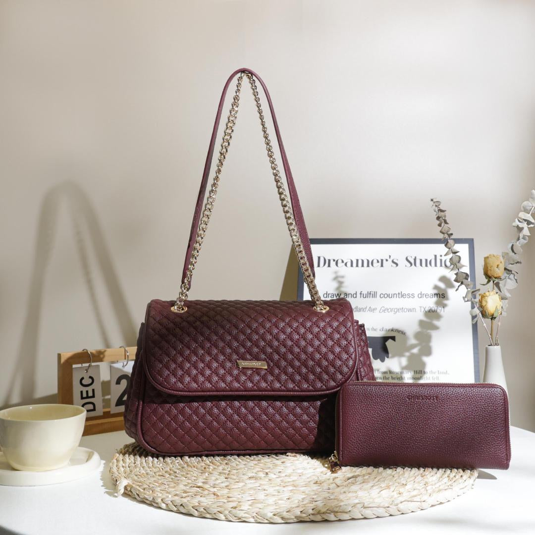 Women’s Quilted Shoulder Bag & Matching Clutch Set