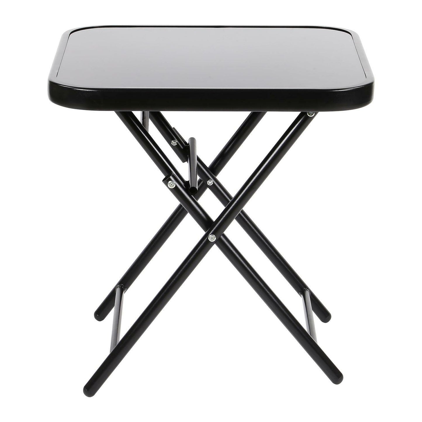 Black Glass Side Table with two foldable chairs , Garden Furniture For Indoors And Outdoor