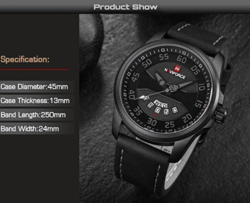 NAVIFORCE Genuine Leather Quartz Date Week Waterproof Sport Men Watches