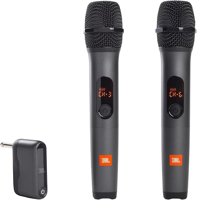 2 JBL Rechargeable Wireless microphones Dual 2-Channel UHF 6H Receiver Power