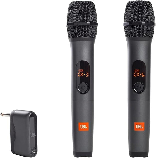 2 JBL Rechargeable Wireless microphones Dual 2-Channel UHF 6H Receiver Power