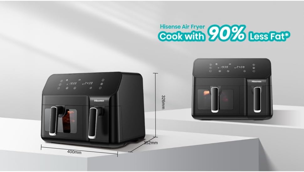 Hisense 9L Dual Basket Air Fryer, Air Fry, Preset Menus, 360° Circulation