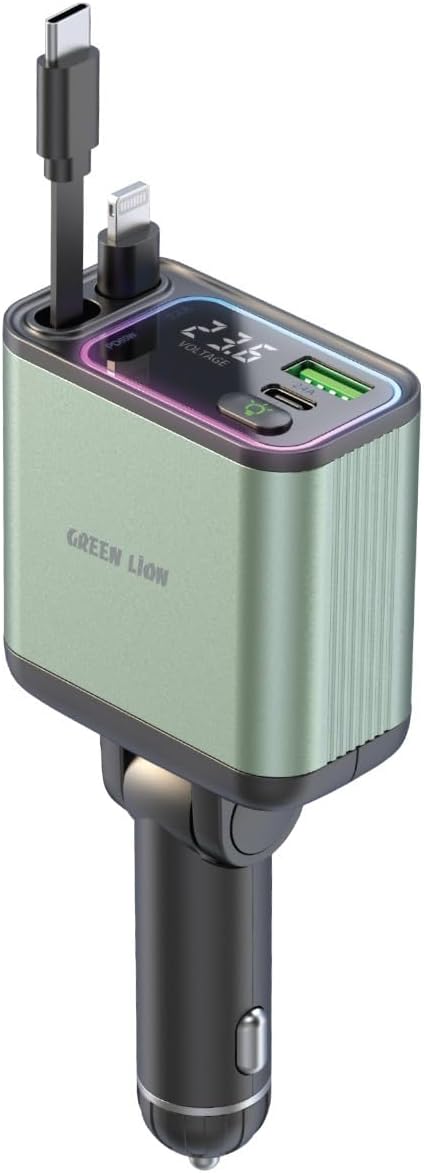 Retractable Car Charger with Built-in 2 65W Type-C Cable