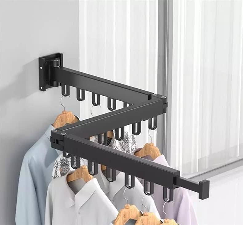 Wall Mount Drying Rack Folding Clothes Hanger No-Drill Retractable Clothesline