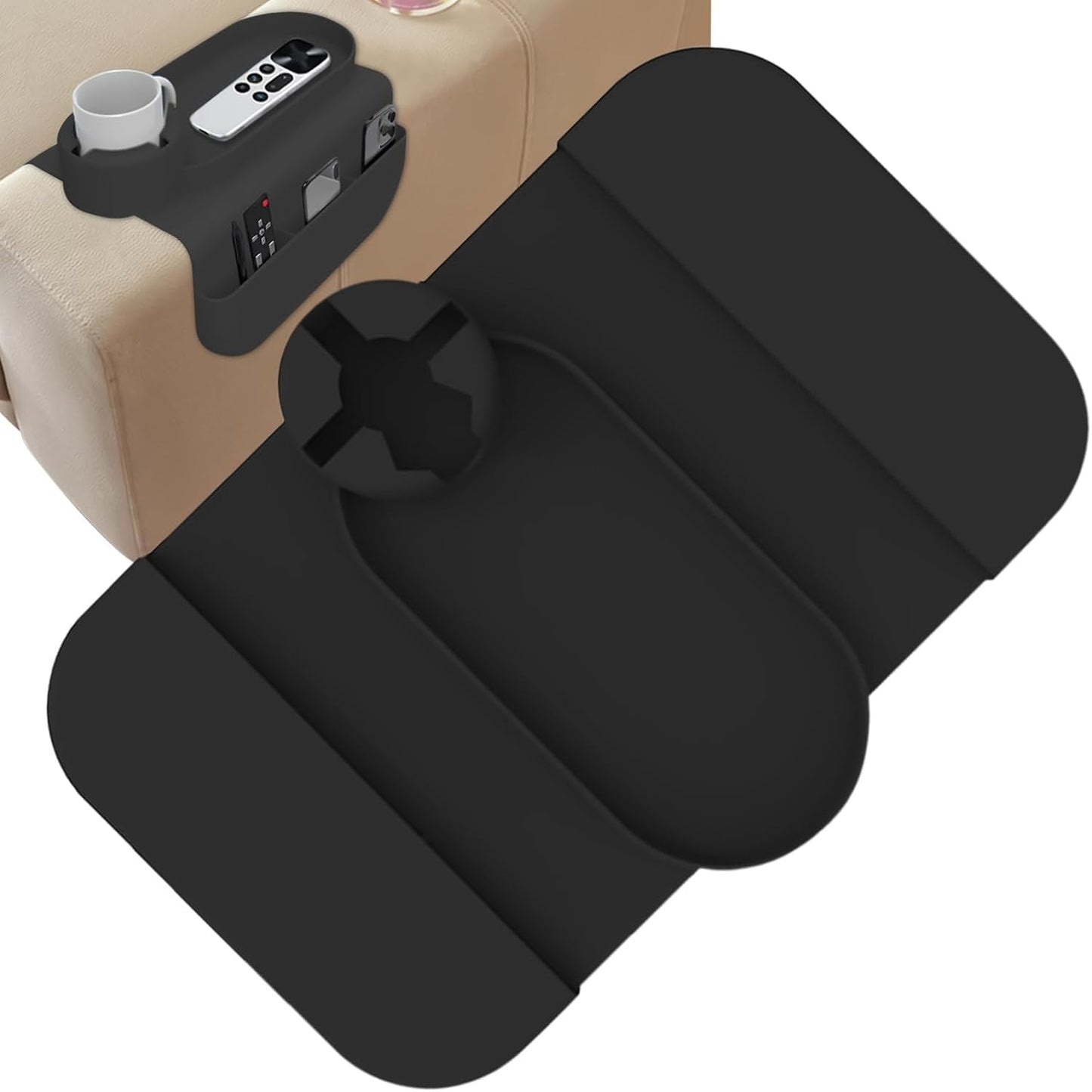 Couch Armrest Cup Holder Tray - Silicone, Grey