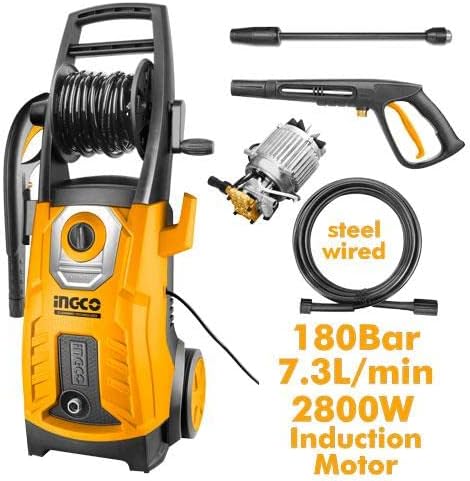 INGCO Electric Pressure Washer, 2800W, 180 Bar, 7.3L