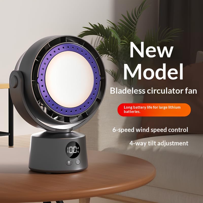Portable Bladeless Cooling Fan with Aromatherapy Pad, 6 Adjustable Speeds