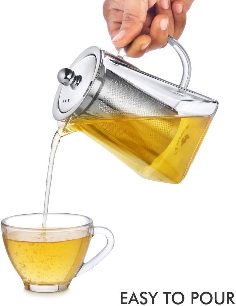 Glass Herbal Tea Pot with Stainless Steel Filter 750mls / 1000mls