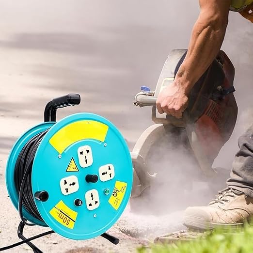 50m Heavy Duty Industrial Extension Cable Reel, 4-Socket Electric Power Line