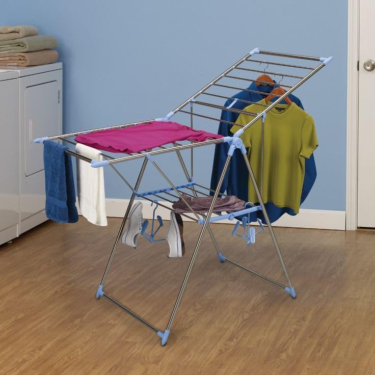 Stainless steel Foldable Cloth Drying Rack with Adjustable Wings (metallic)
