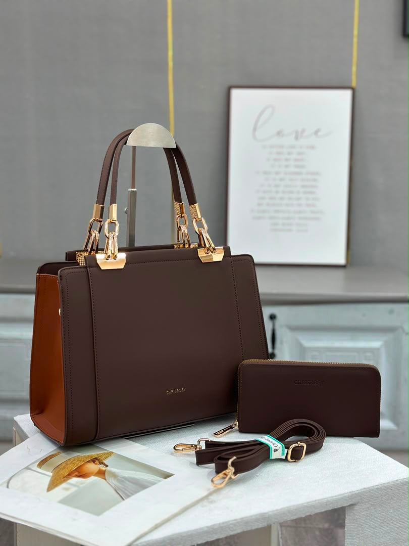 Women’s Structured Handbag Set with Matching Wallet & Shoulder Strap