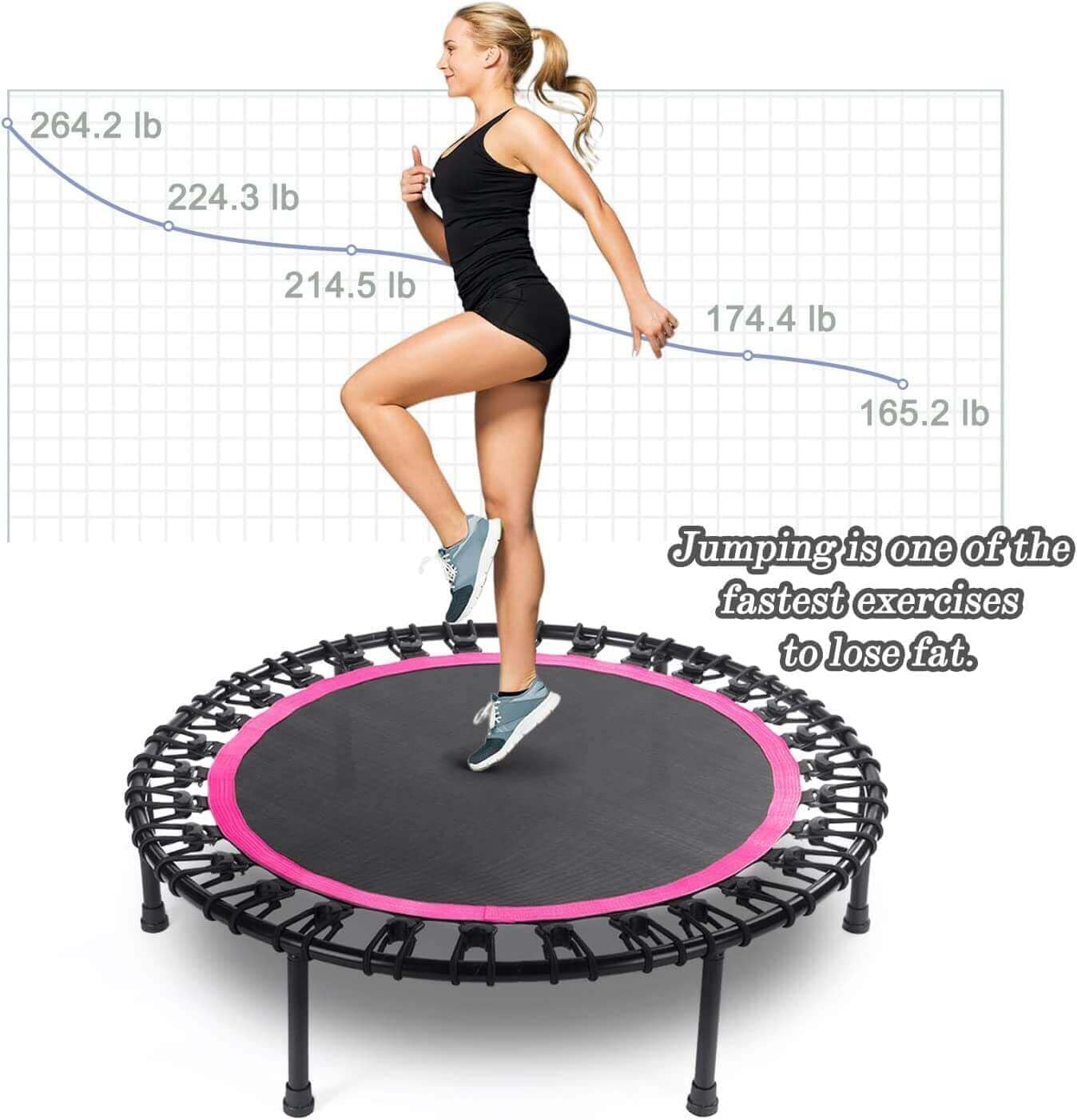 Mini Rebounder Fitness Trampoline for Adults with Bungee Cords