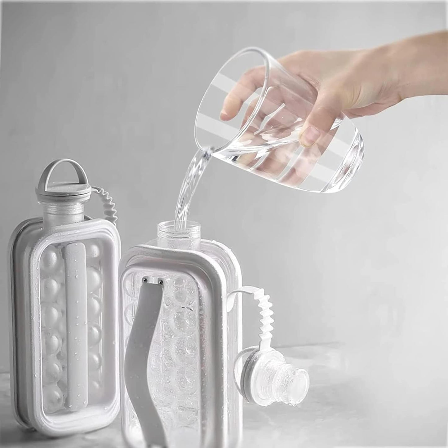 2 Portable Ball Ice Maker Bottles - 2 in 1 Portable Ice Ball and Round Cube Making