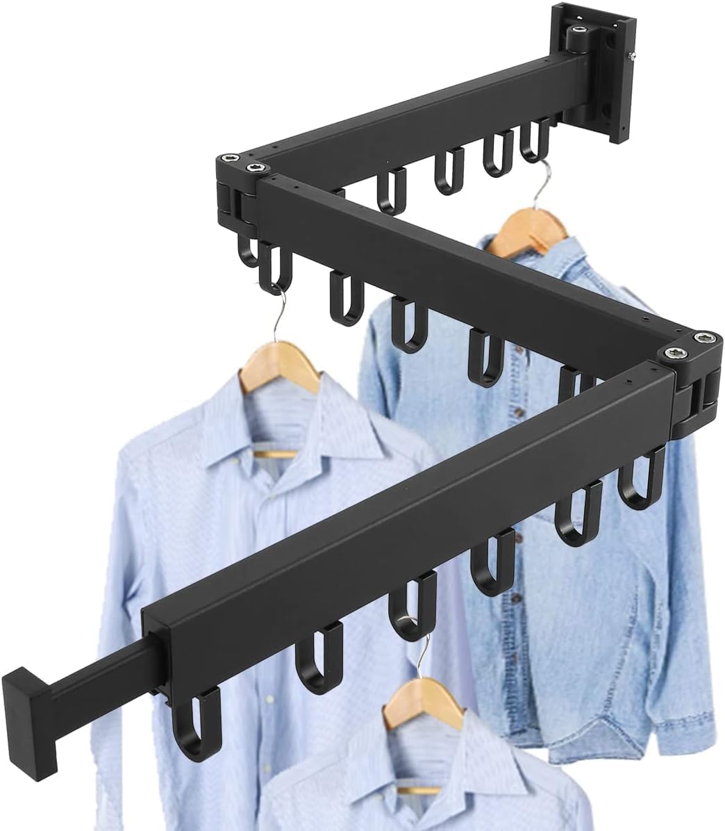 Wall Mount Drying Rack Folding Clothes Hanger No-Drill Retractable Clothesline