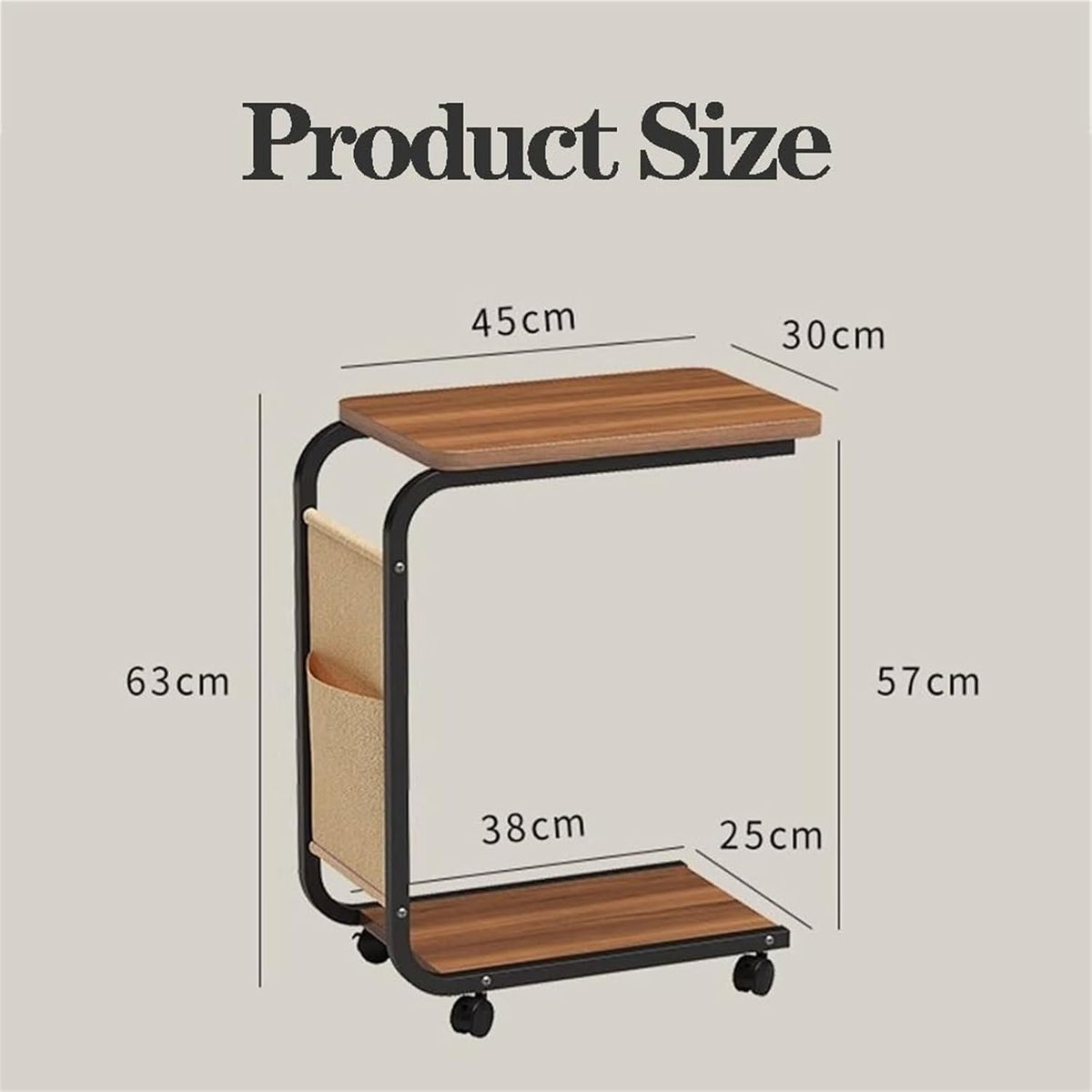 Side Table C Shaped Sofa Side Table with wheels