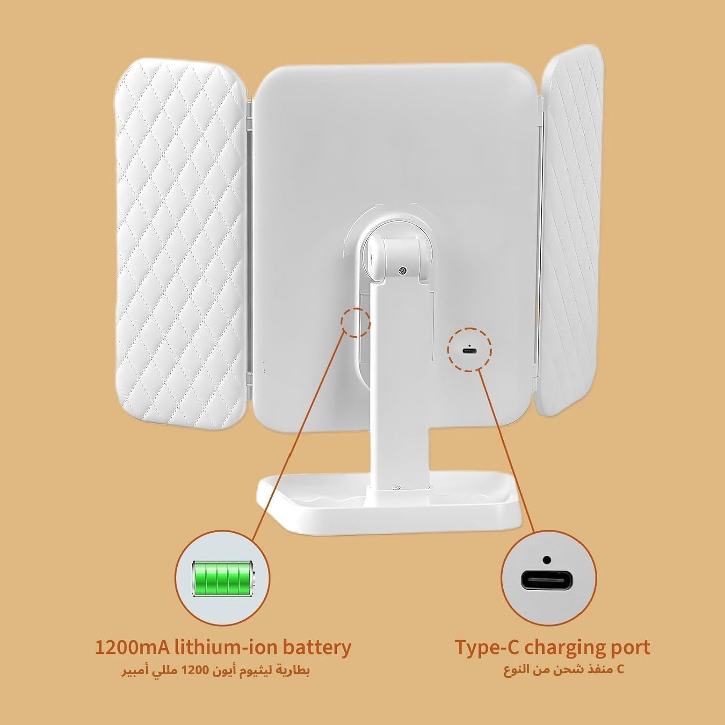 Portable 3 LED Makeup folding Cosmetic Mirror (Rechargeable)
