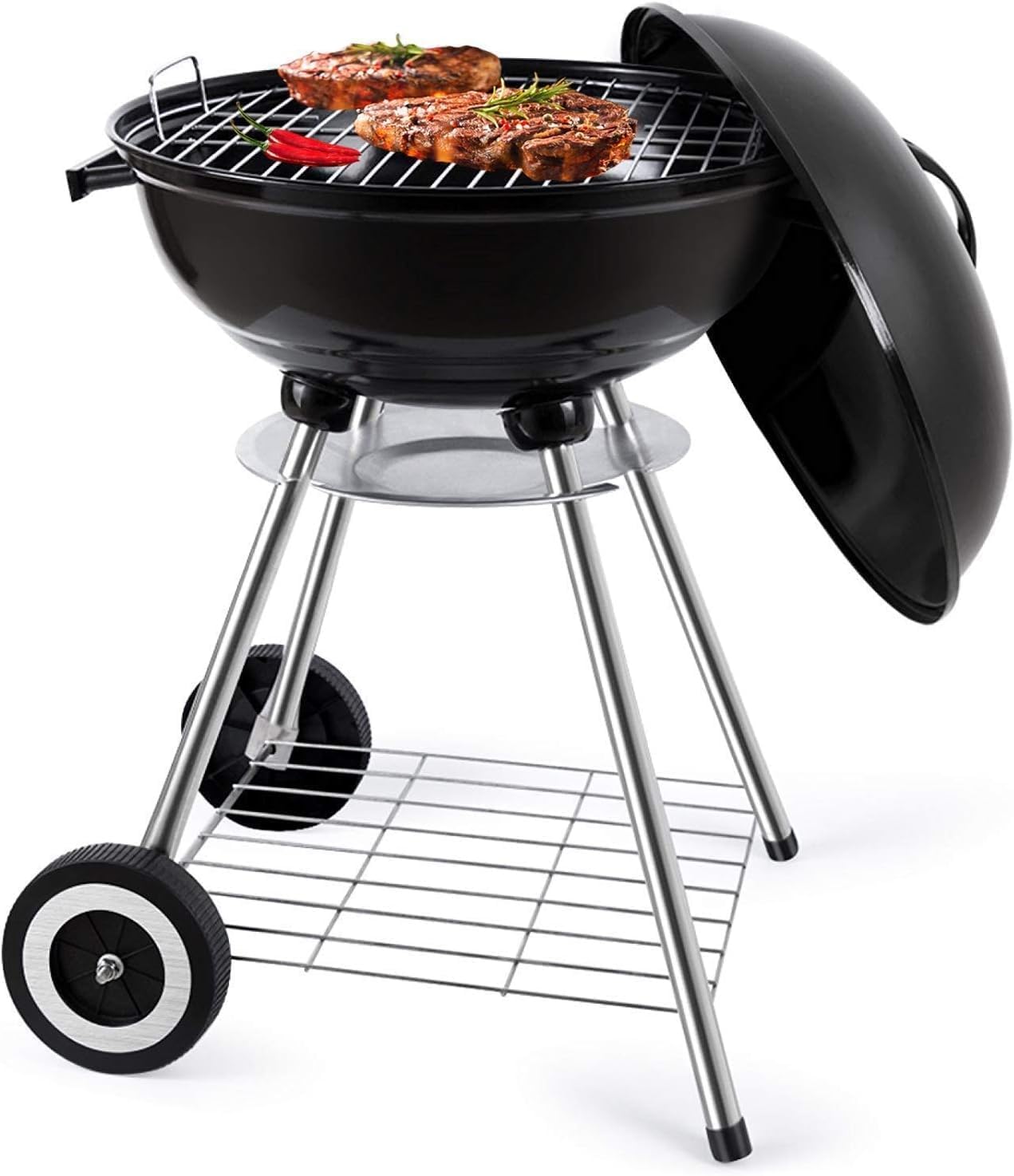 Portable Outdoor Charcoal BBQ Grill with Lid, Adjustable Air Vent