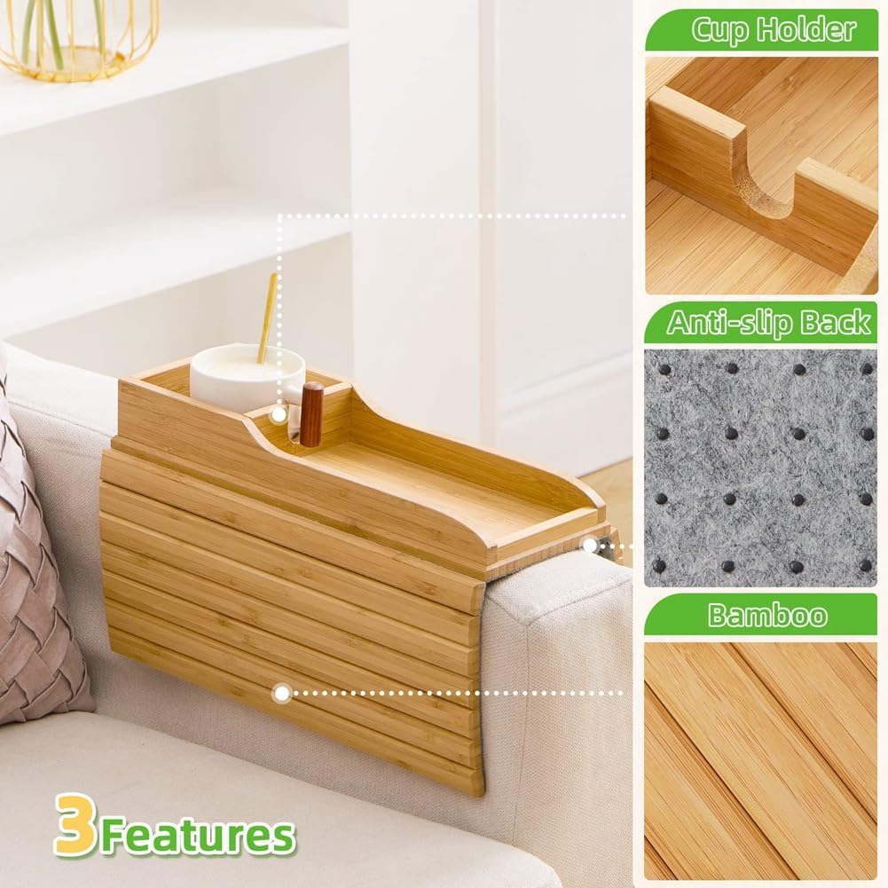 Natural Bamboo Armrest Cup Holder, Sofa Drink Holder