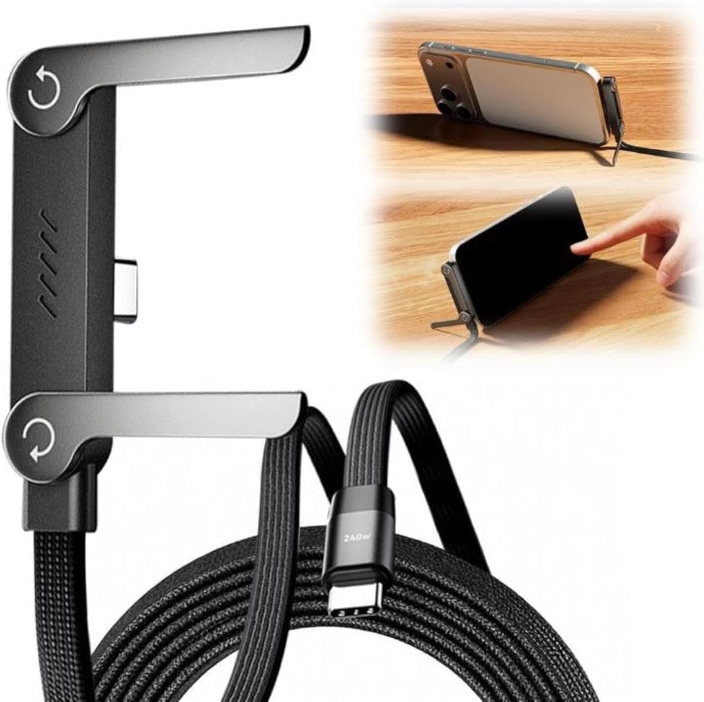 240W USB C to USB C Fast Charging Cable 1.5M with Foldable Adjustable Phone Stand