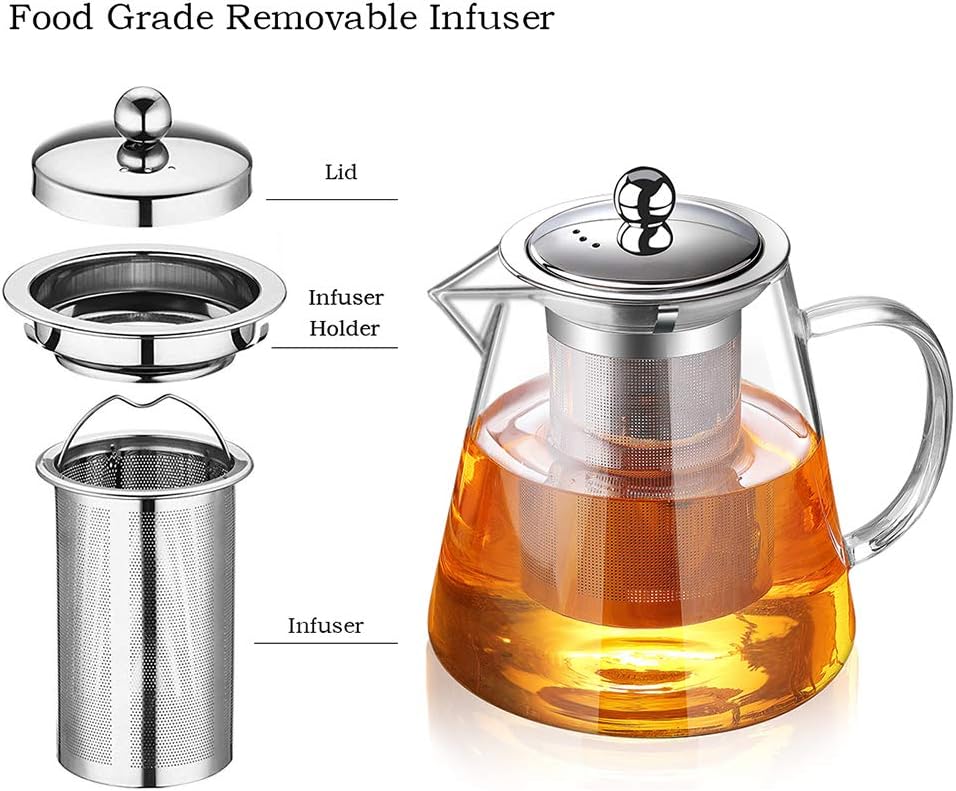 Glass Herbal Tea Pot with Stainless Steel Filter 750mls / 1000mls